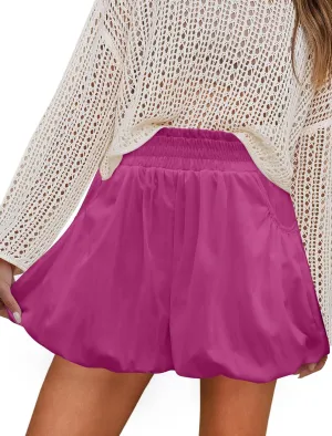 Womens Bubble Shorts Ruffled High Waisted Cute Skorts with Pockets Boho Casual Mini Go Out Skirts