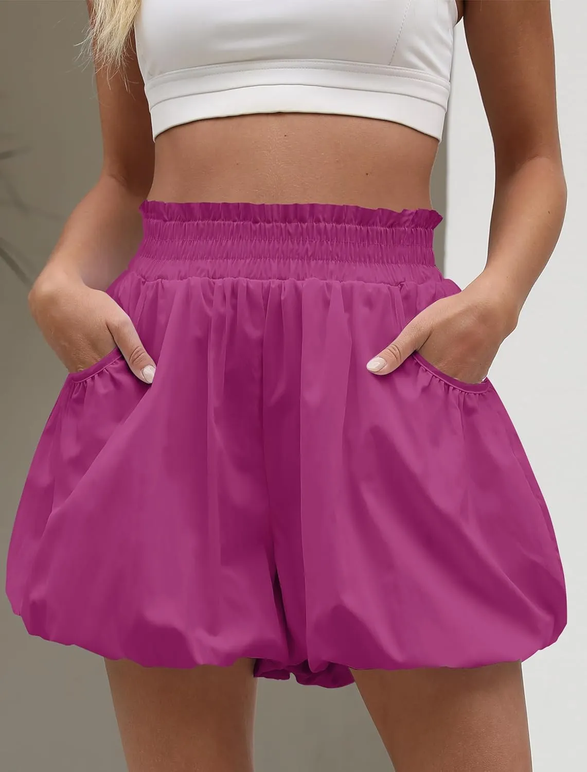 Womens Bubble Shorts Ruffled High Waisted Cute Skorts with Pockets Boho Casual Mini Go Out Skirts