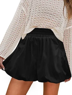 Womens Bubble Shorts Ruffled High Waisted Cute Skorts with Pockets Boho Casual Mini Go Out Skirts