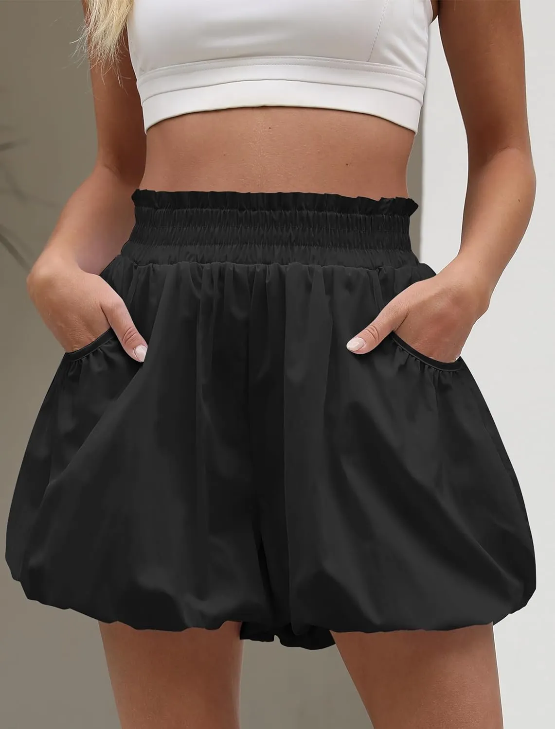 Womens Bubble Shorts Ruffled High Waisted Cute Skorts with Pockets Boho Casual Mini Go Out Skirts