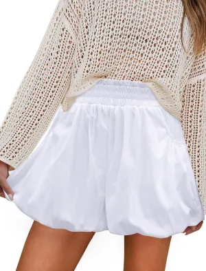 Womens Bubble Shorts Ruffled High Waisted Cute Skorts with Pockets Boho Casual Mini Go Out Skirts