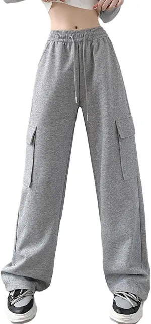 Womens Cargo Sweatpants Drawstring Elastic Waist Joggers Pants Baggy Athletic Y2K Trousers with Pockets