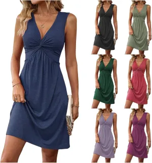 Womens Dresses Twist Front V Neck Ruffle Dress Sexy Sleeveless Tank Sundress Casual A Line Dress Bodycon Mini Dresses