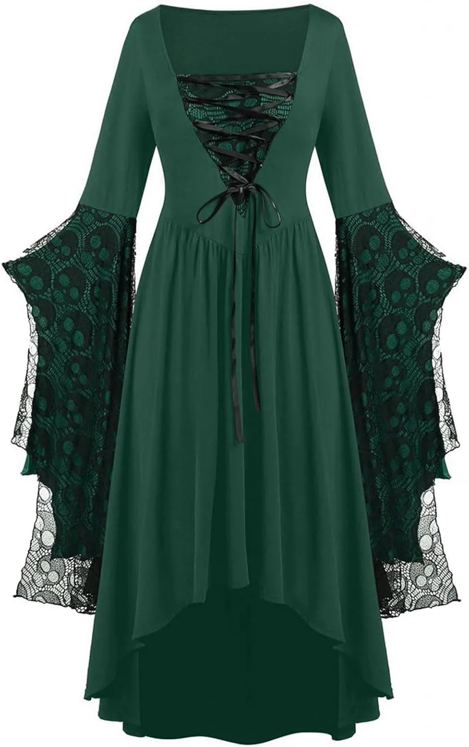 Womens Goth Gothic Dress Mesh 3/4 Dolman Bell Sleeve Medieval Grunge Dress Square Neck Maxi Long Dresses for Women 2025
