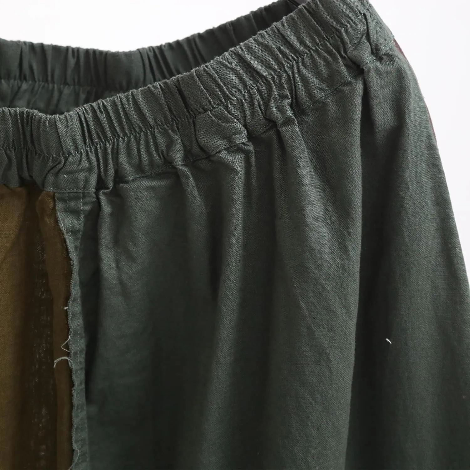 Women's Layered Patchwork 100% Linen Skirt - Boho Vintage A-Line Maxi Elastic Waist Irregular Hem