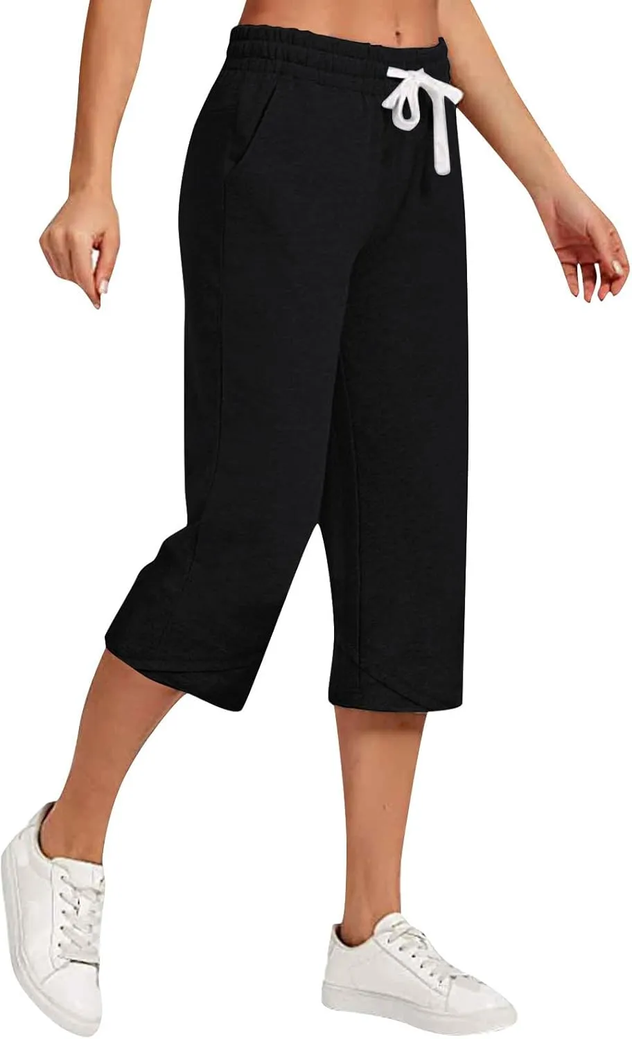 Women's Linen Capris Drawstring Knee High Loose Fitting Cropped Trouser Straight Wide Leg Pocketed Pant Casual 2025