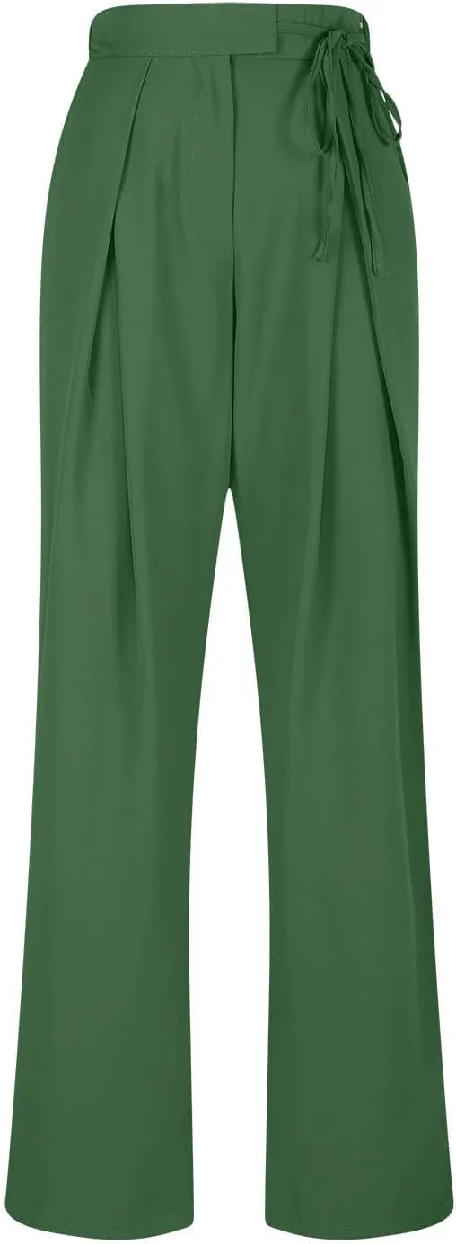 Womens Linen Pants Straight Leg High Waist Linen Pants Women Summer Dressy Drawstring Wide Leg Flowy Pants Trousers
