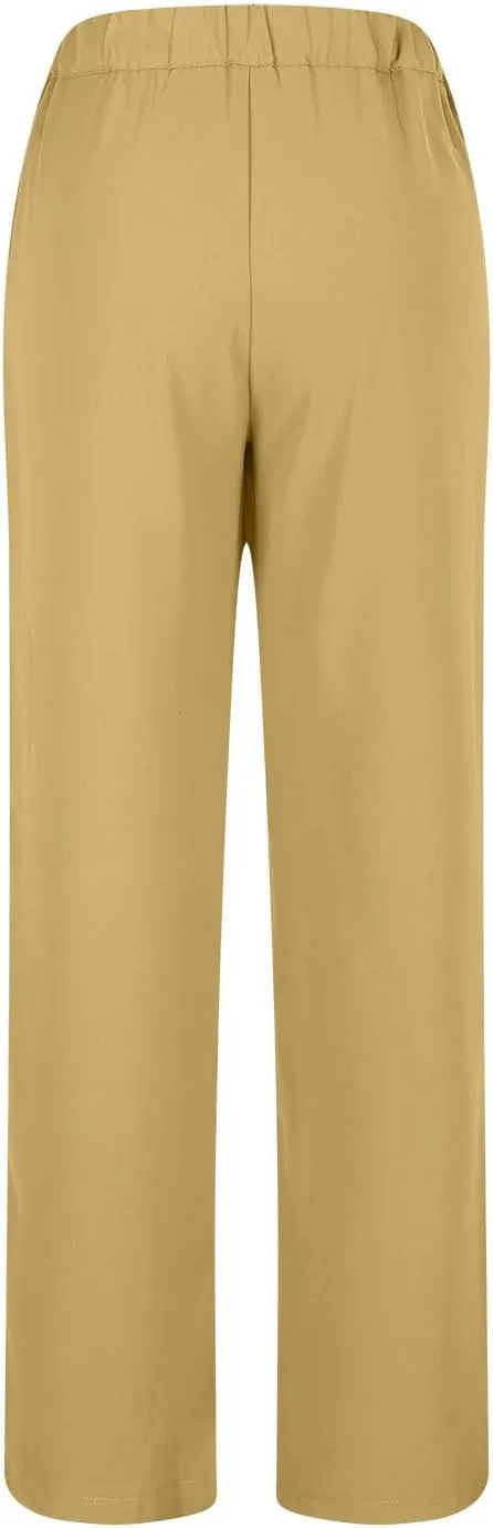 Womens Linen Pants Straight Leg High Waist Linen Pants Women Summer Dressy Drawstring Wide Leg Flowy Pants Trousers