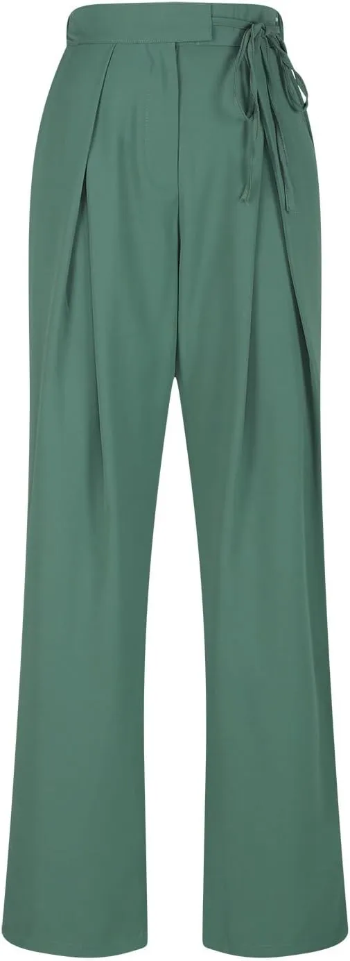 Womens Linen Pants Straight Leg High Waist Linen Pants Women Summer Dressy Drawstring Wide Leg Flowy Pants Trousers