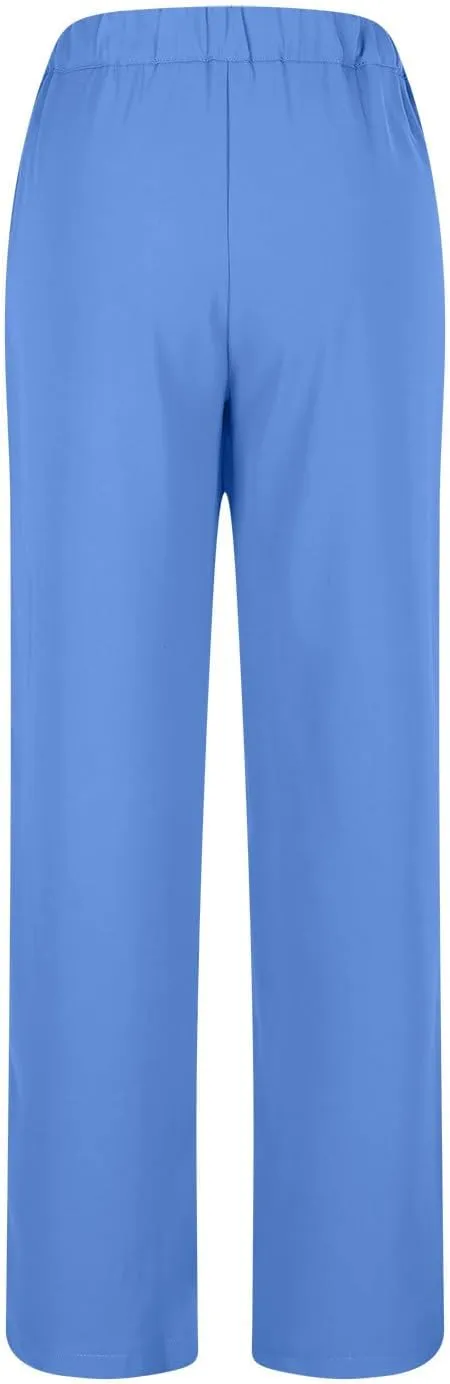 Womens Linen Pants Straight Leg High Waist Linen Pants Women Summer Dressy Drawstring Wide Leg Flowy Pants Trousers