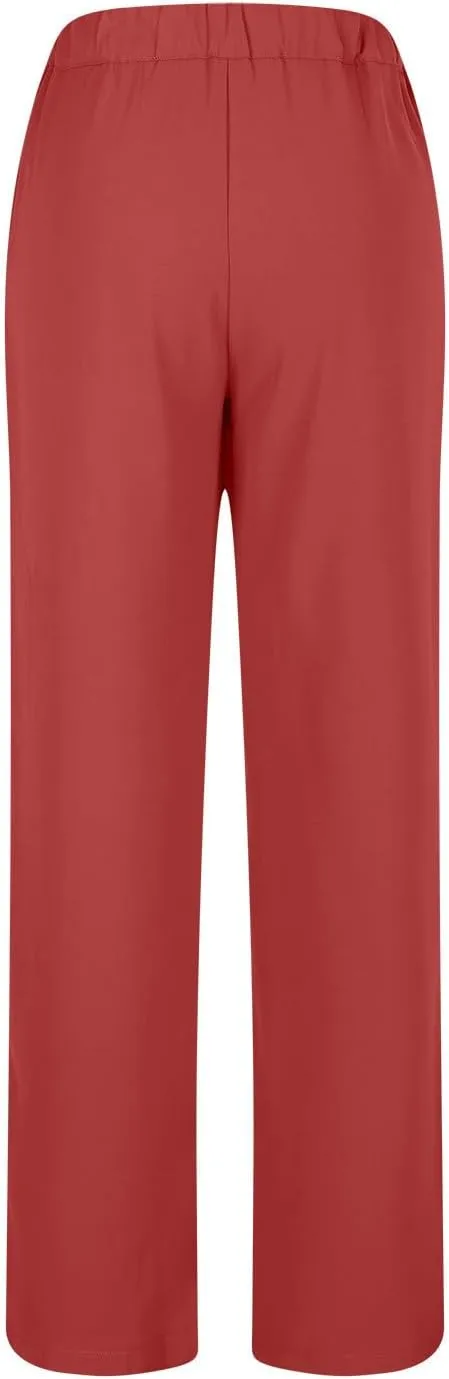 Womens Linen Pants Straight Leg High Waist Linen Pants Women Summer Dressy Drawstring Wide Leg Flowy Pants Trousers