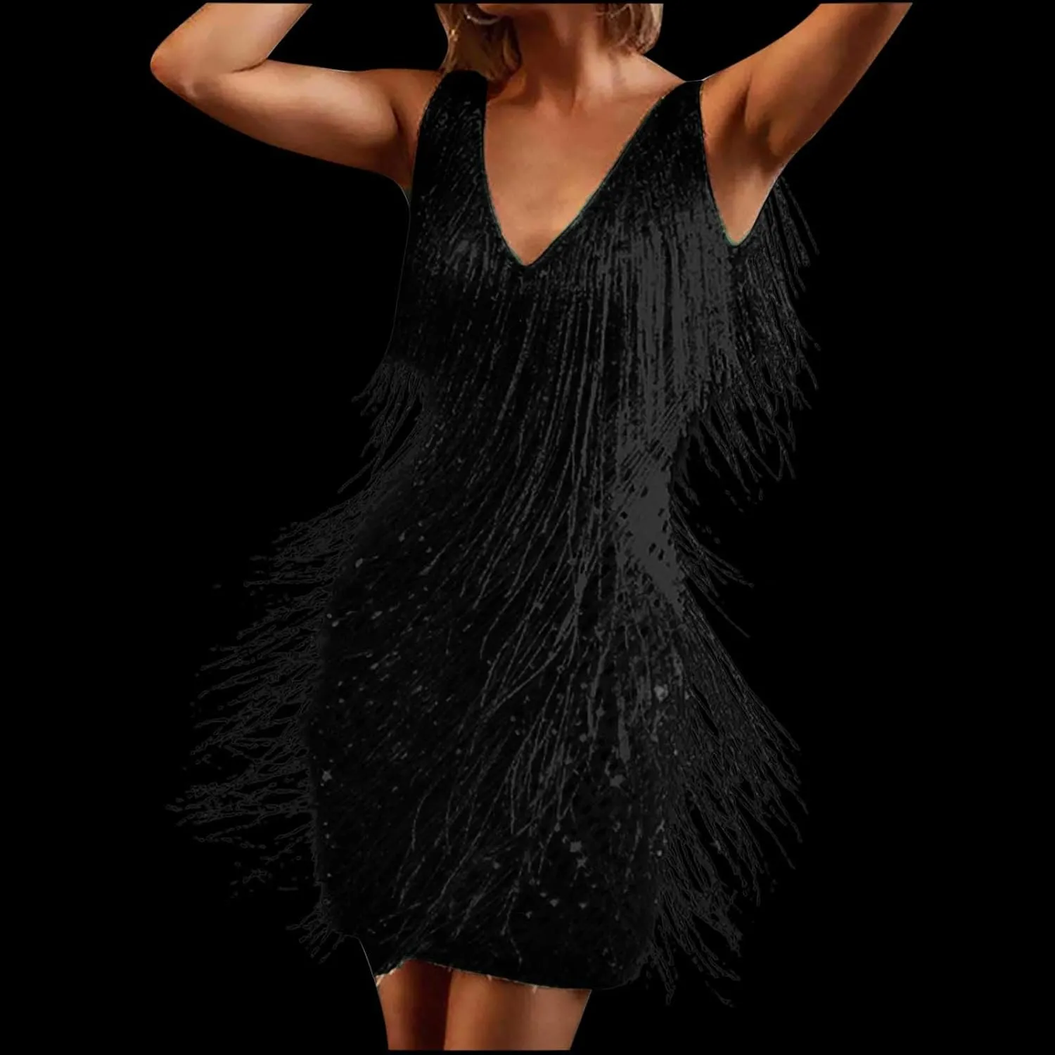 Women's Novelty Dress Fringe V Neck Dresses Sexy Sleeveless Fashion Party Outfits Performance Off Shoulder Dress