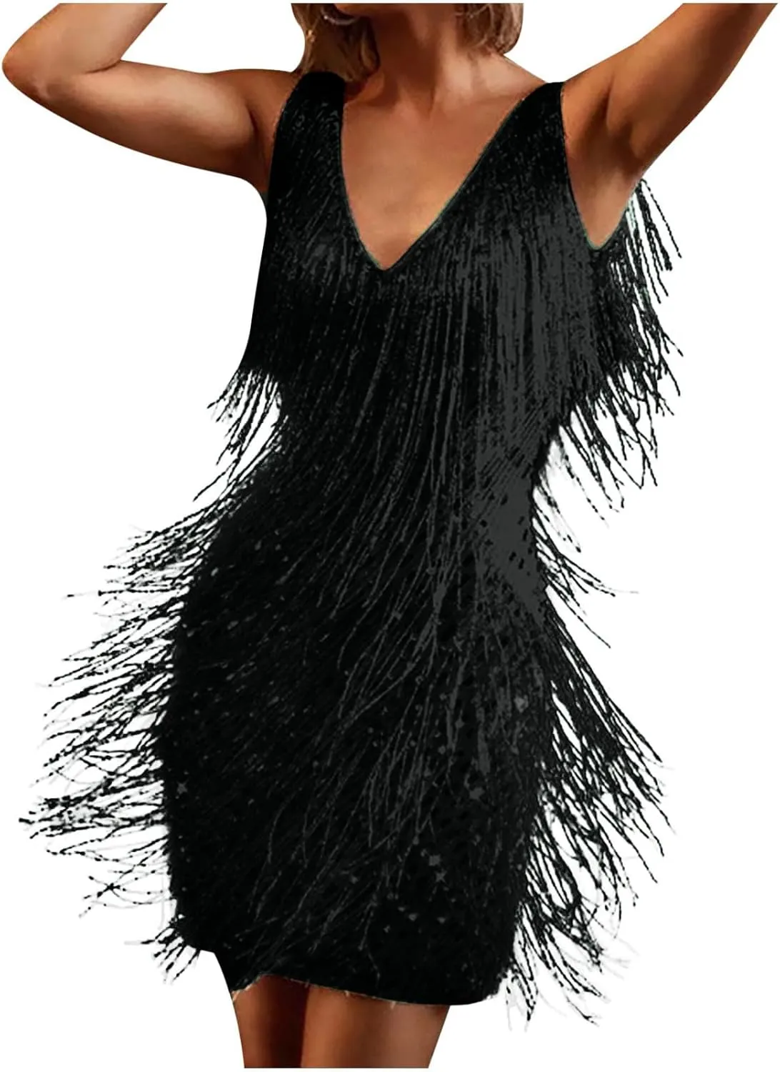 Women's Novelty Dress Fringe V Neck Dresses Sexy Sleeveless Fashion Party Outfits Performance Off Shoulder Dress