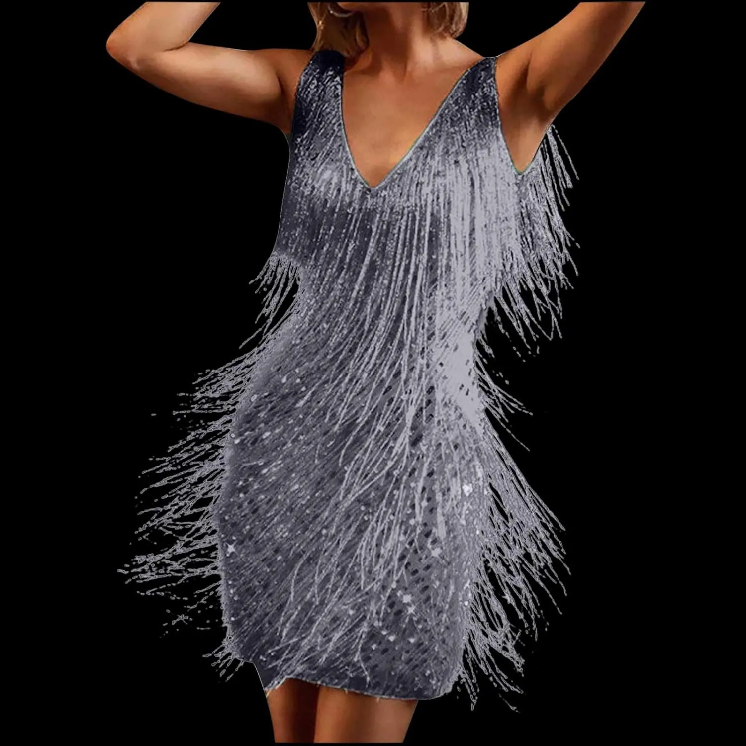 Women's Novelty Dress Fringe V Neck Dresses Sexy Sleeveless Fashion Party Outfits Performance Off Shoulder Dress