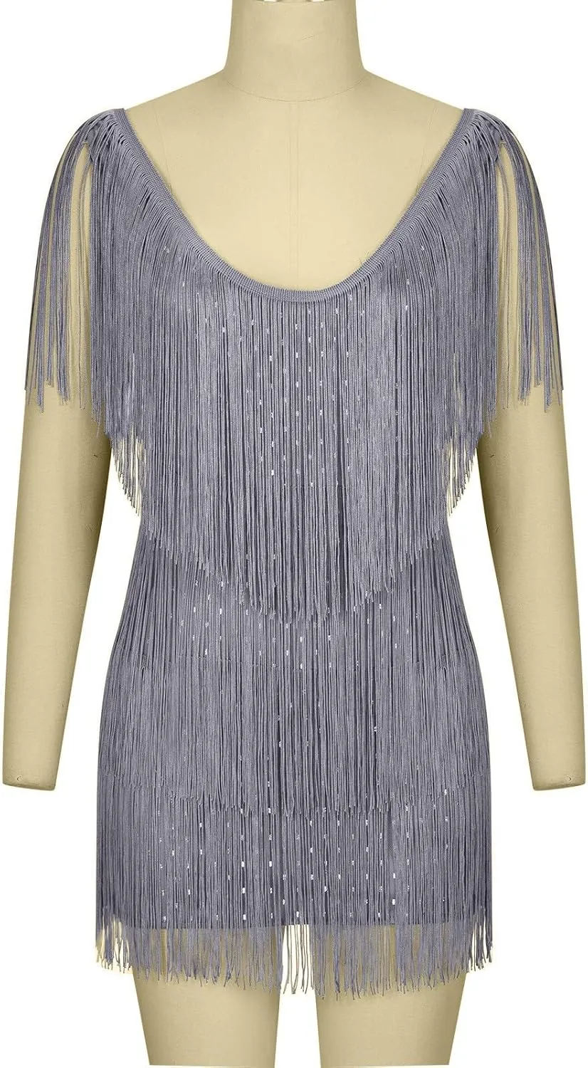 Women's Novelty Dress Fringe V Neck Dresses Sexy Sleeveless Fashion Party Outfits Performance Off Shoulder Dress