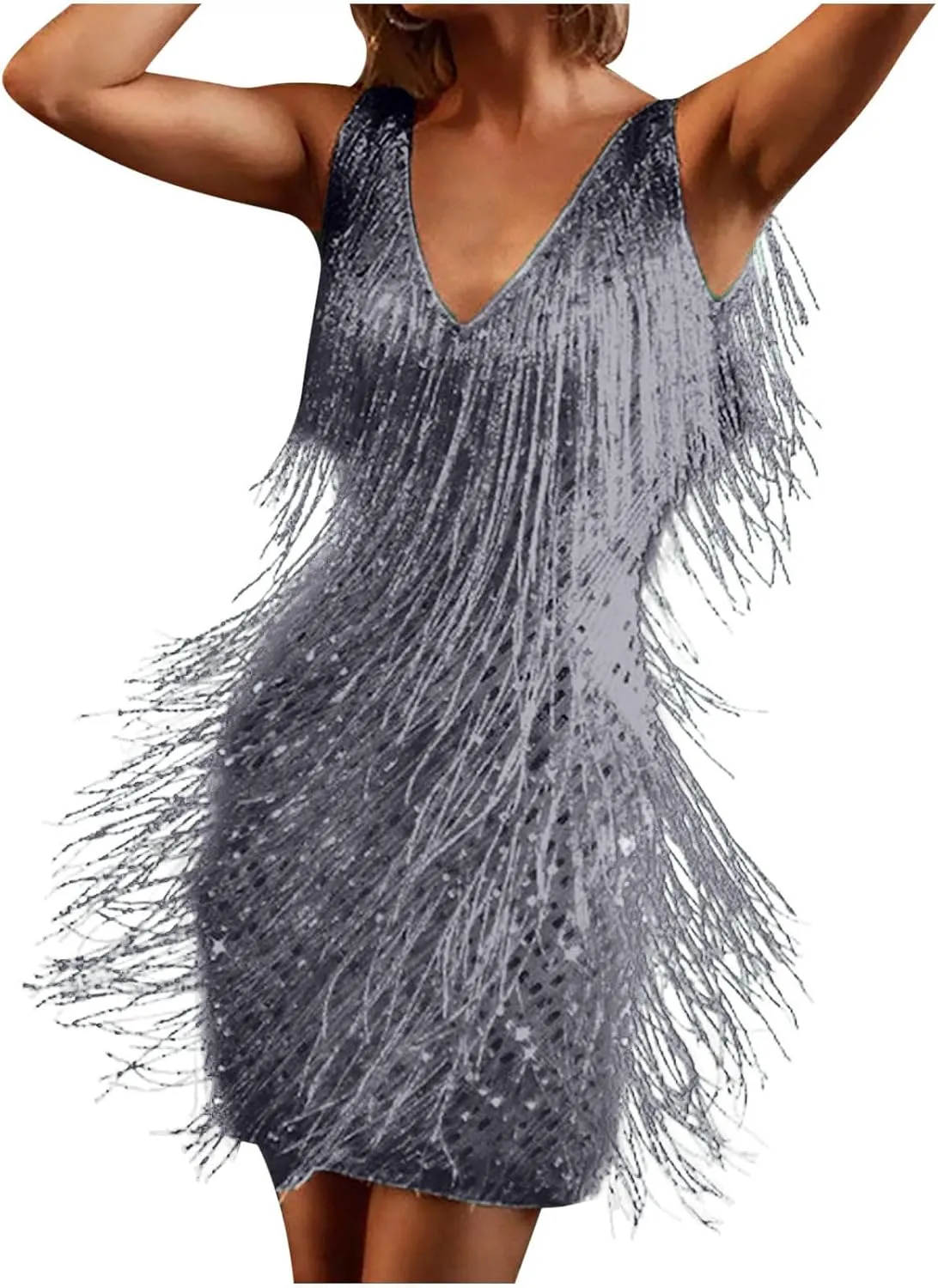 Women's Novelty Dress Fringe V Neck Dresses Sexy Sleeveless Fashion Party Outfits Performance Off Shoulder Dress
