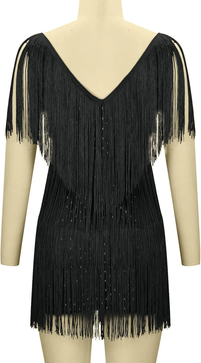 Women's Novelty Dress Fringe V Neck Dresses Sexy Sleeveless Fashion Party Outfits Performance Off Shoulder Dress