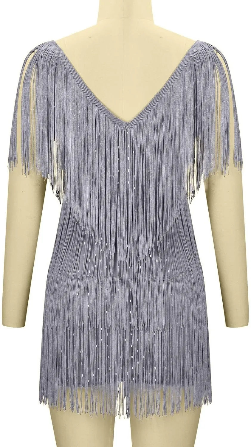 Women's Novelty Dress Fringe V Neck Dresses Sexy Sleeveless Fashion Party Outfits Performance Off Shoulder Dress
