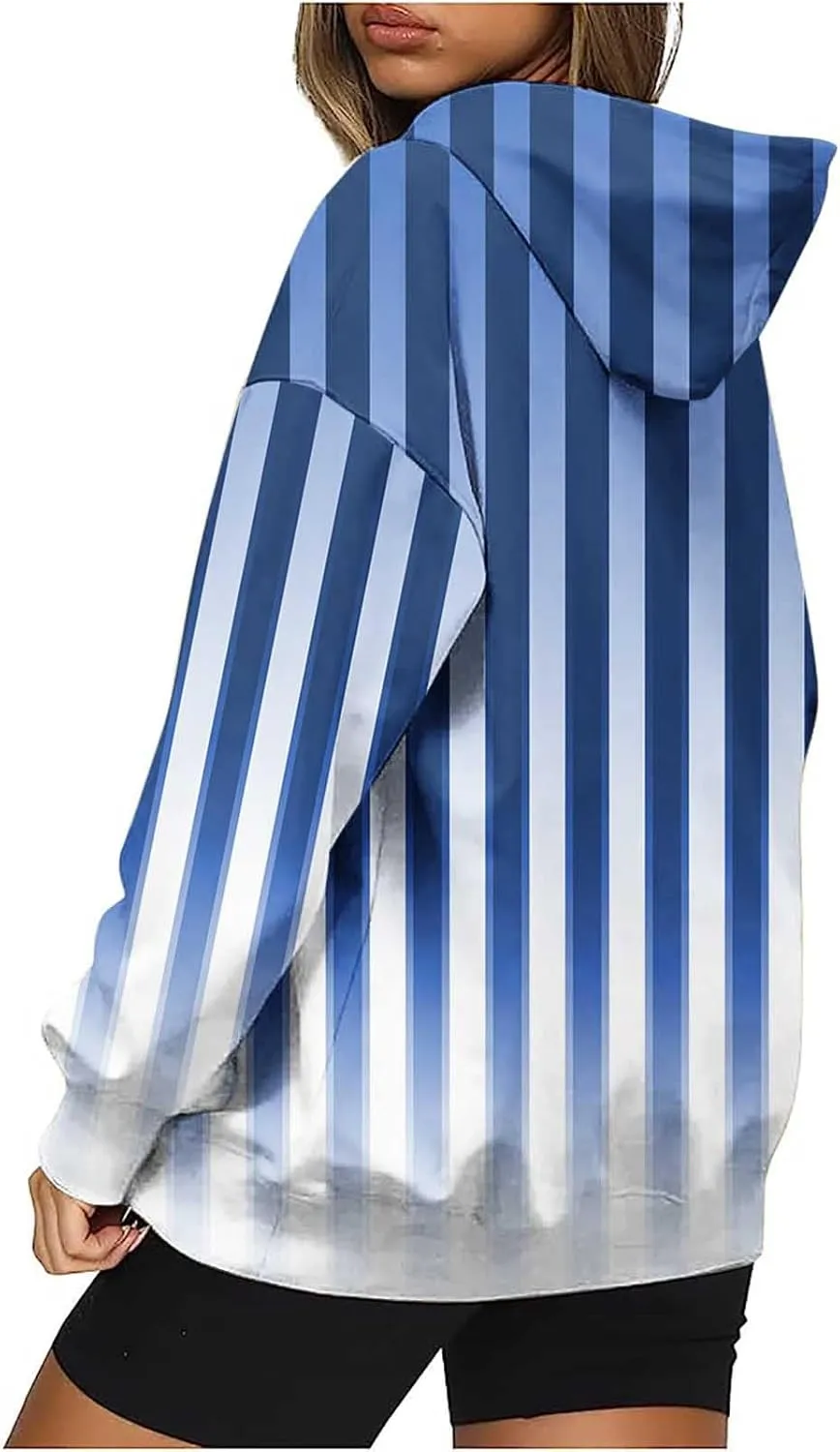 Womens Oversized Hoodies Striped Plus Size Sweatshirts Long Sleeve Sweaters Pullover Fall Clothes with Pocket