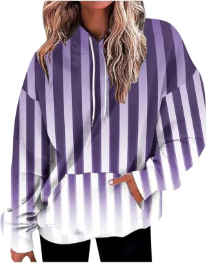 Womens Oversized Hoodies Striped Plus Size Sweatshirts Long Sleeve Sweaters Pullover Fall Clothes with Pocket