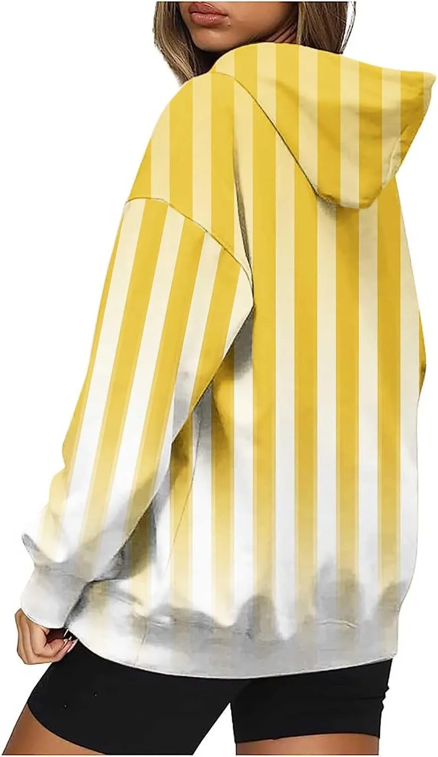 Womens Oversized Hoodies Striped Plus Size Sweatshirts Long Sleeve Sweaters Pullover Fall Clothes with Pocket