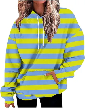 Womens Oversized Hoodies Striped Plus Size Sweatshirts Long Sleeve Sweaters Pullover Fall Clothes with Pocket