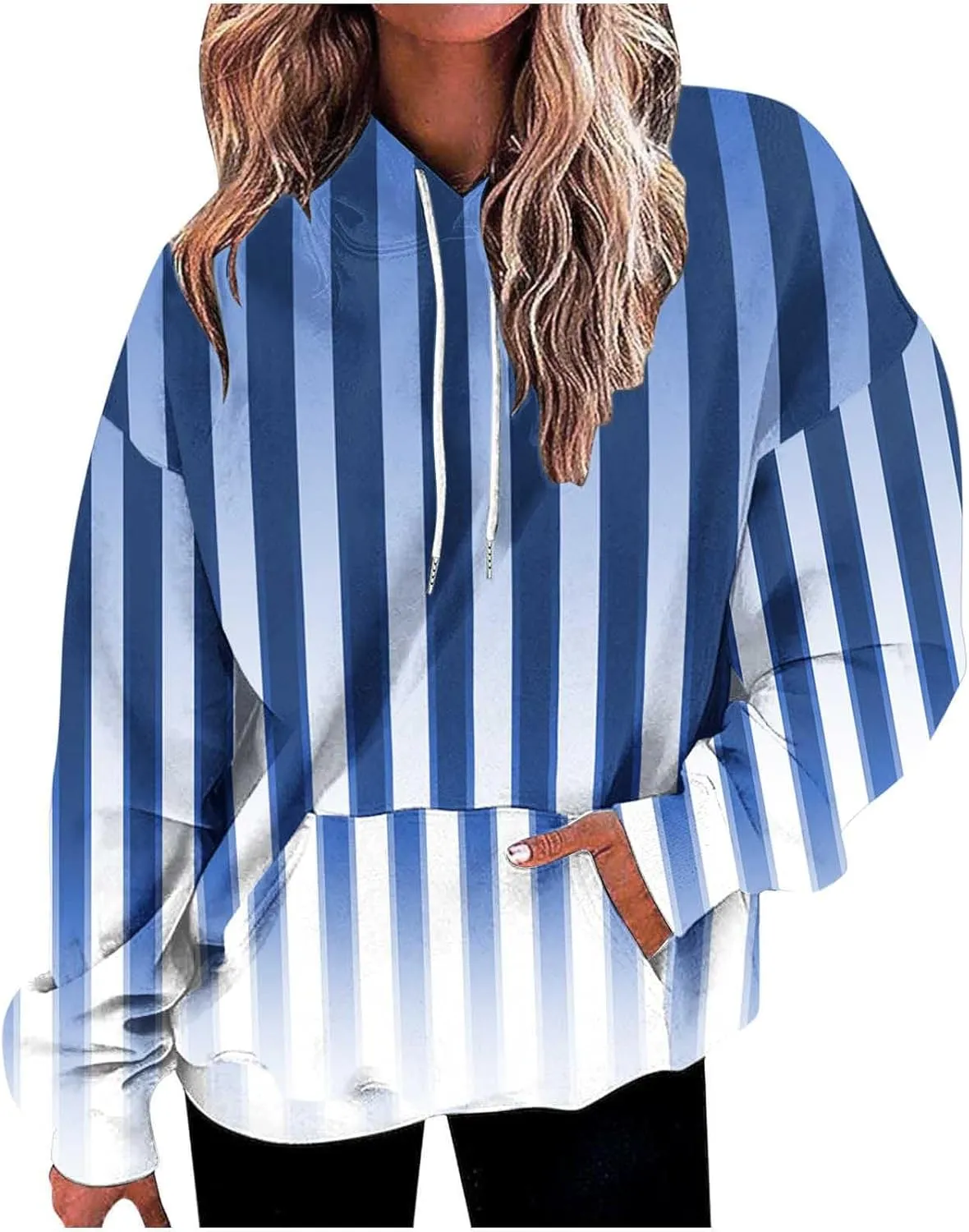 Womens Oversized Hoodies Striped Plus Size Sweatshirts Long Sleeve Sweaters Pullover Fall Clothes with Pocket