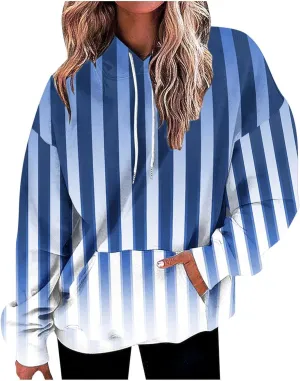 Womens Oversized Hoodies Striped Plus Size Sweatshirts Long Sleeve Sweaters Pullover Fall Clothes with Pocket