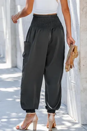 Women's Pleated Elastic High Waist Harem Pants Boho Beach Loose Trousers Harem Hippie Palazzo Pants