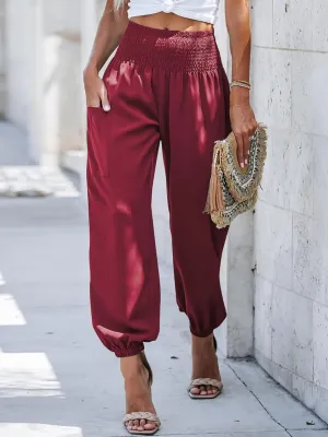 Women's Pleated Elastic High Waist Harem Pants Boho Beach Loose Trousers Harem Hippie Palazzo Pants