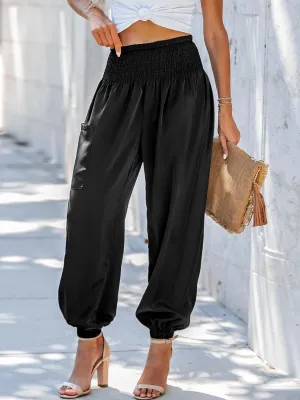 Women's Pleated Elastic High Waist Harem Pants Boho Beach Loose Trousers Harem Hippie Palazzo Pants