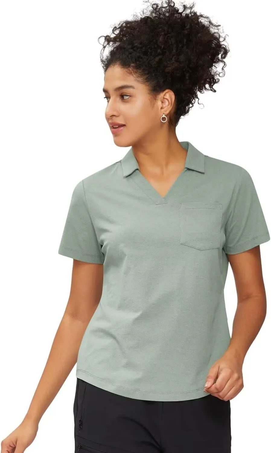 Women's Polo Shirt Quick Dry 4 Button Moisture Casual Work Short Sleeve Collared Golf Shirt-Wicking Performance
