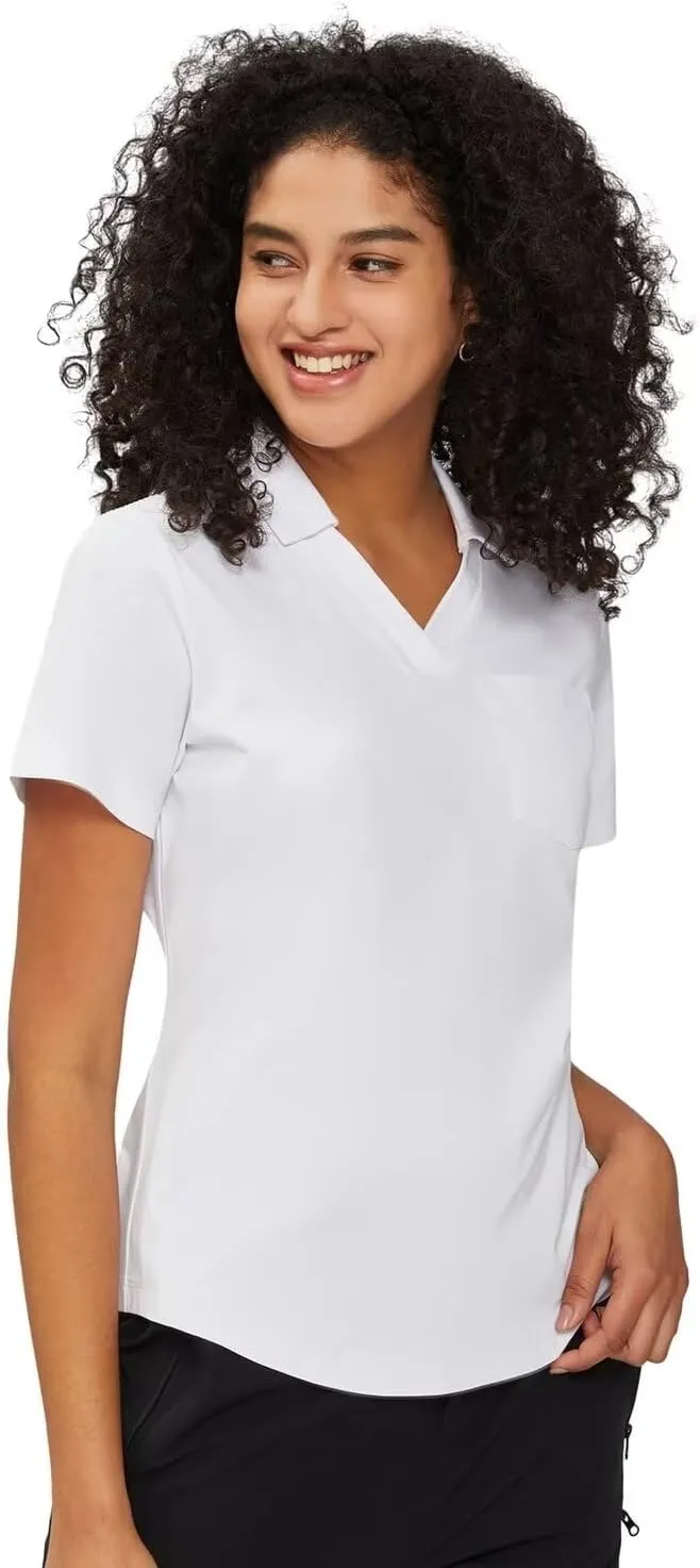 Women's Polo Shirt Quick Dry 4 Button Moisture Casual Work Short Sleeve Collared Golf Shirt-Wicking Performance