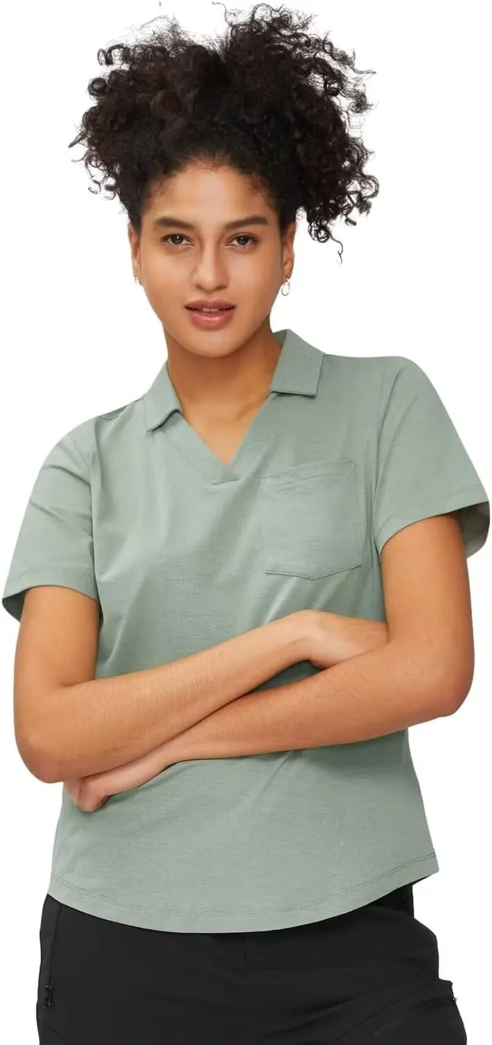 Women's Polo Shirt Quick Dry 4 Button Moisture Casual Work Short Sleeve Collared Golf Shirt-Wicking Performance