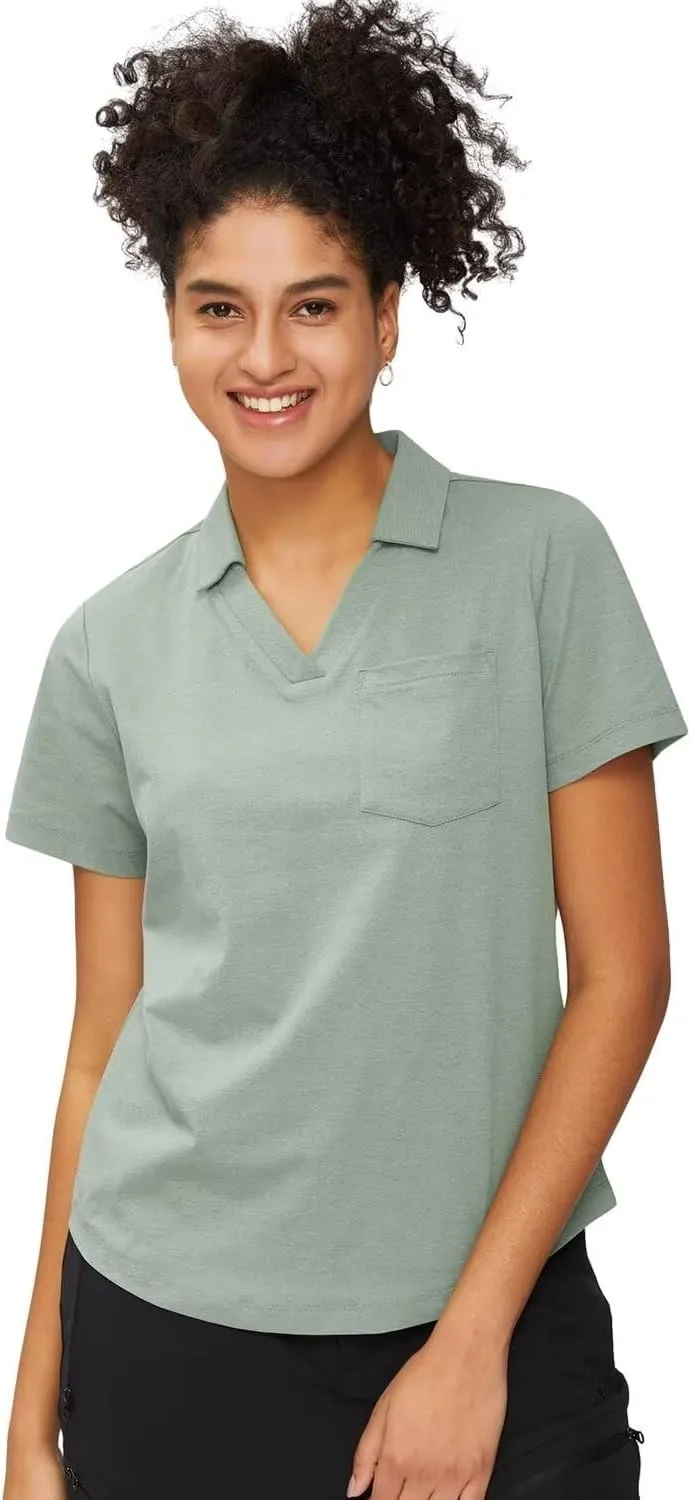Women's Polo Shirt Quick Dry 4 Button Moisture Casual Work Short Sleeve Collared Golf Shirt-Wicking Performance