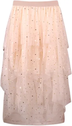 Womens Skirts Midi Elastic High Waist Pleated Mesh Flowy A-Line Fairy Elastic Party Long Tutu Skirts
