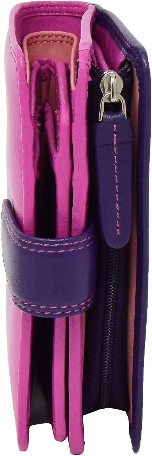 Womens Soft Leather Booklet Evening Clutch Purse Multi Colour Cards Cash ID Zip Around Wallet AVB51, Berry, M, Purse