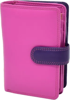 Womens Soft Leather Booklet Evening Clutch Purse Multi Colour Cards Cash ID Zip Around Wallet AVB51, Berry, M, Purse