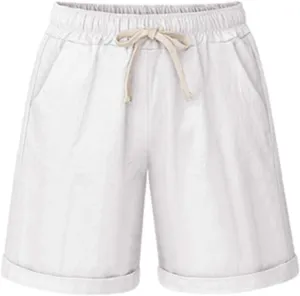 Women's Summer Casual Elastic Waist Drawstring Bermuda Shorts with Pockets