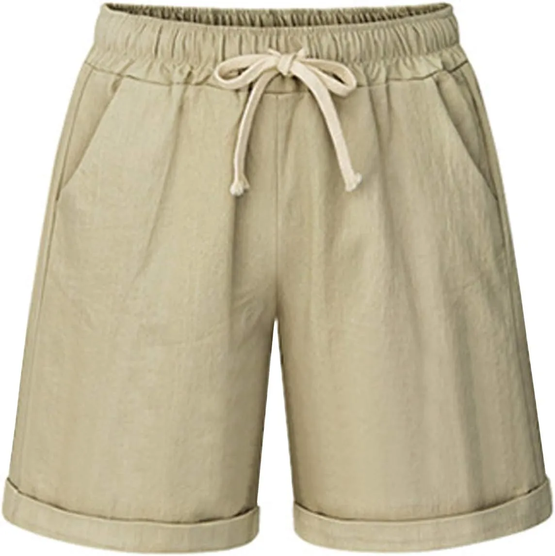 Women's Summer Casual Elastic Waist Drawstring Bermuda Shorts with Pockets