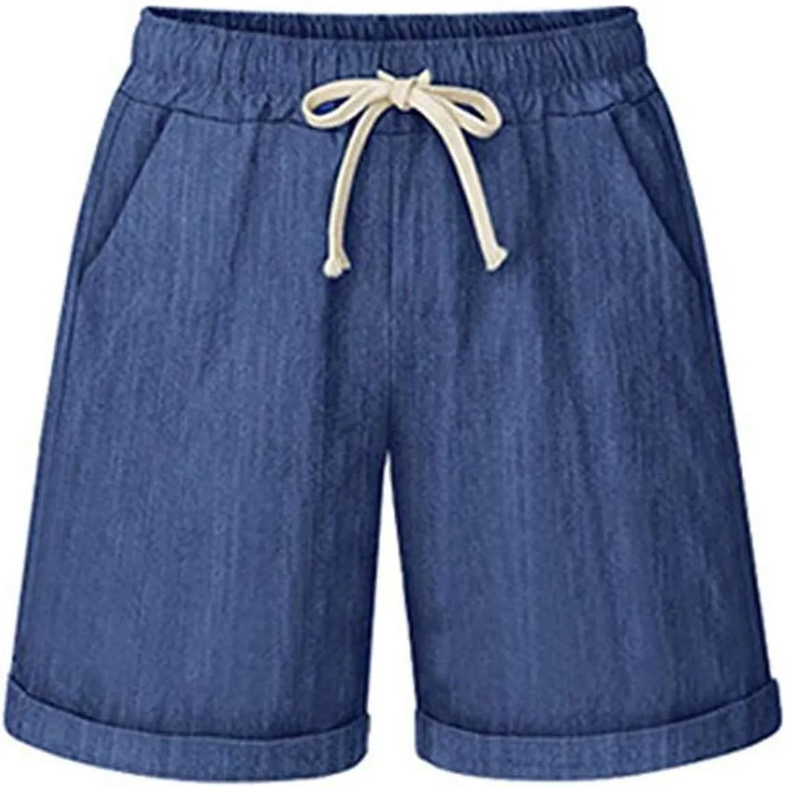 Women's Summer Casual Elastic Waist Drawstring Bermuda Shorts with Pockets