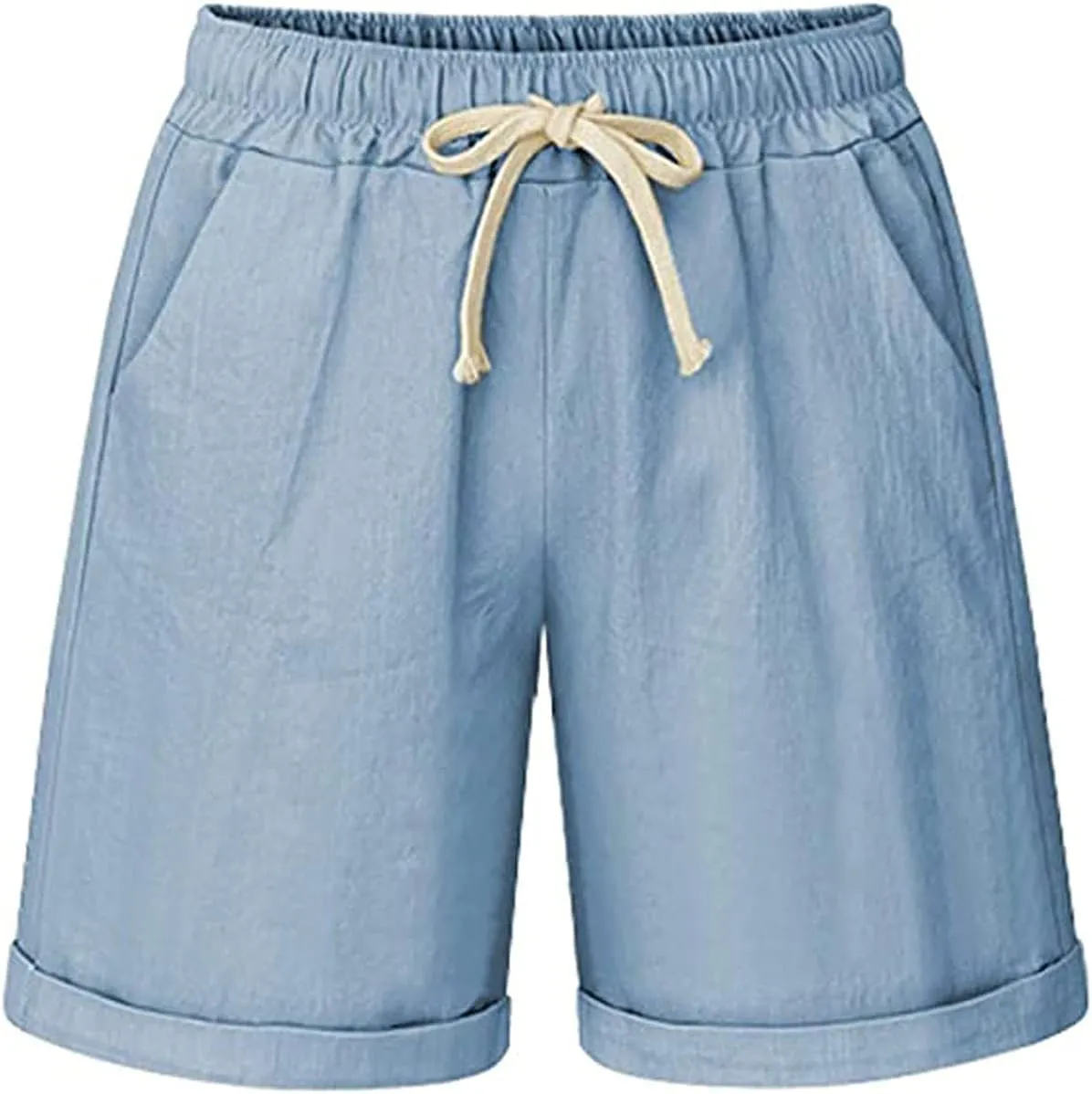 Women's Summer Casual Elastic Waist Drawstring Bermuda Shorts with Pockets