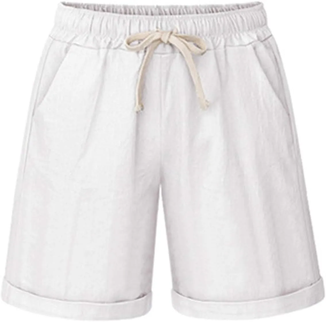 Women's Summer Casual Elastic Waist Drawstring Bermuda Shorts with Pockets