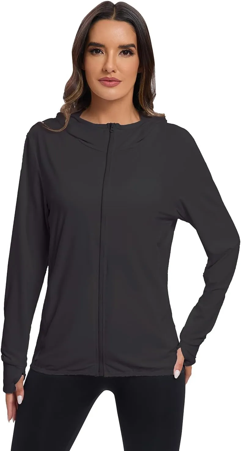 Women's Sun Protection Jacket UPF 50  Full Zipper Long Sleeve UV Hoodie Shirts Outdoor Athletic Jacket with Pocket