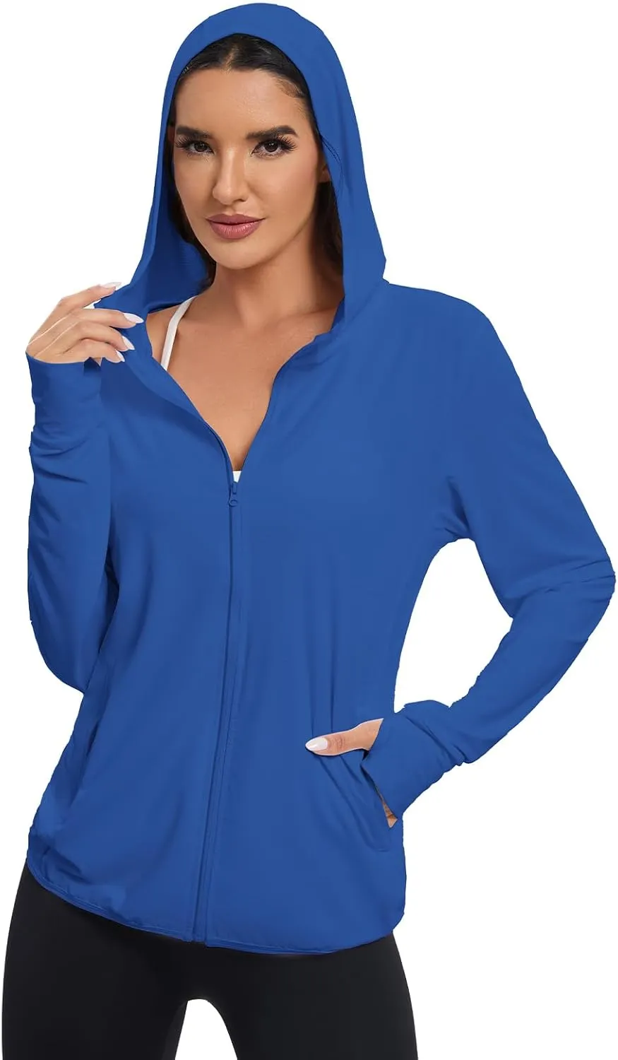Women's Sun Protection Jacket UPF 50  Full Zipper Long Sleeve UV Hoodie Shirts Outdoor Athletic Jacket with Pocket