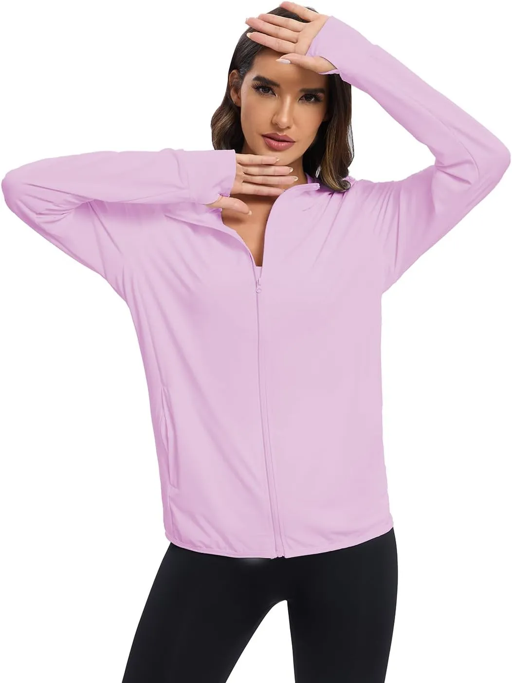 Women's Sun Protection Jacket UPF 50  Full Zipper Long Sleeve UV Hoodie Shirts Outdoor Athletic Jacket with Pocket