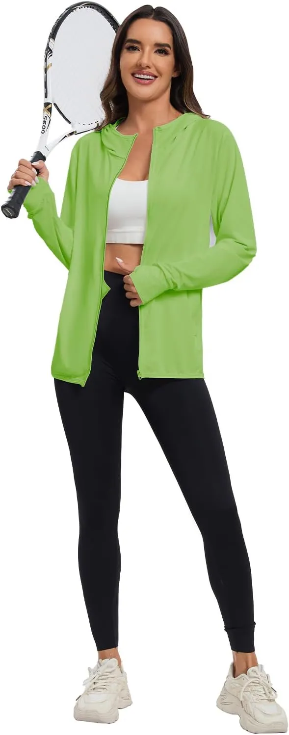Women's Sun Protection Jacket UPF 50  Full Zipper Long Sleeve UV Hoodie Shirts Outdoor Athletic Jacket with Pocket