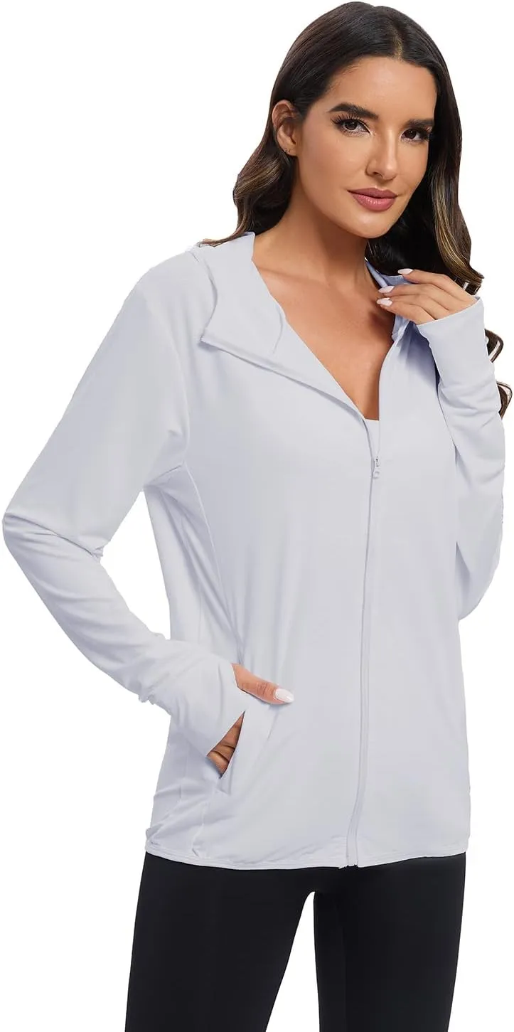 Women's Sun Protection Jacket UPF 50  Full Zipper Long Sleeve UV Hoodie Shirts Outdoor Athletic Jacket with Pocket