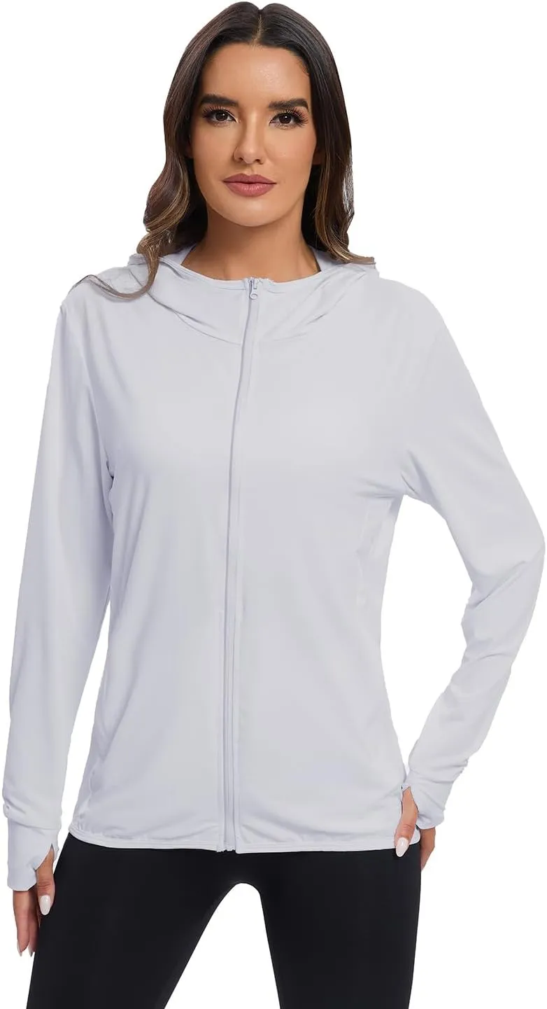 Women's Sun Protection Jacket UPF 50  Full Zipper Long Sleeve UV Hoodie Shirts Outdoor Athletic Jacket with Pocket