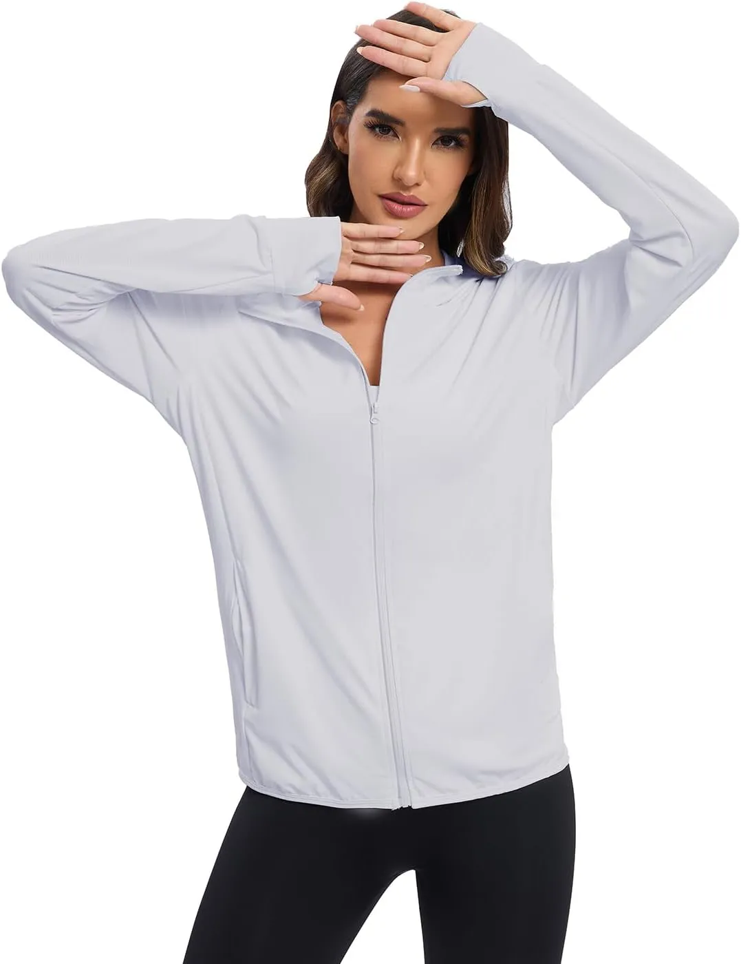 Women's Sun Protection Jacket UPF 50  Full Zipper Long Sleeve UV Hoodie Shirts Outdoor Athletic Jacket with Pocket